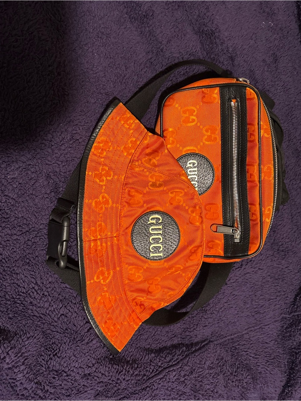 Gucci Orange Monogram Belt Bag with Matching Cap